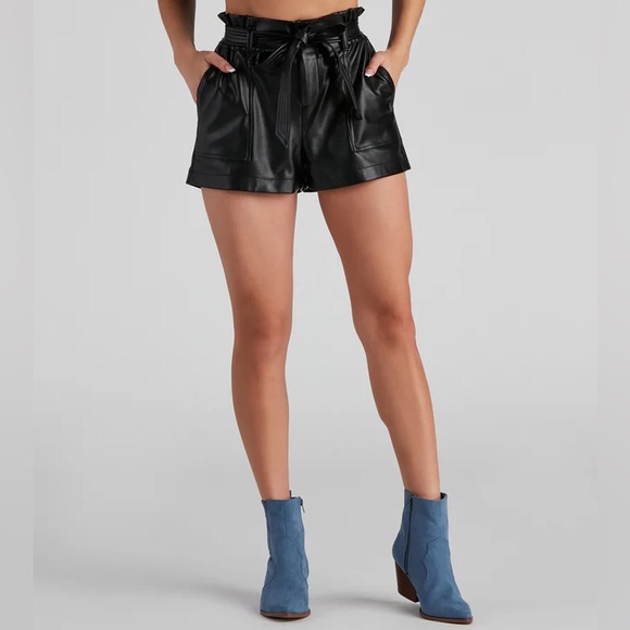 Windsor Faux Leather Paper Bag Shorts - Picture 4 of 9
